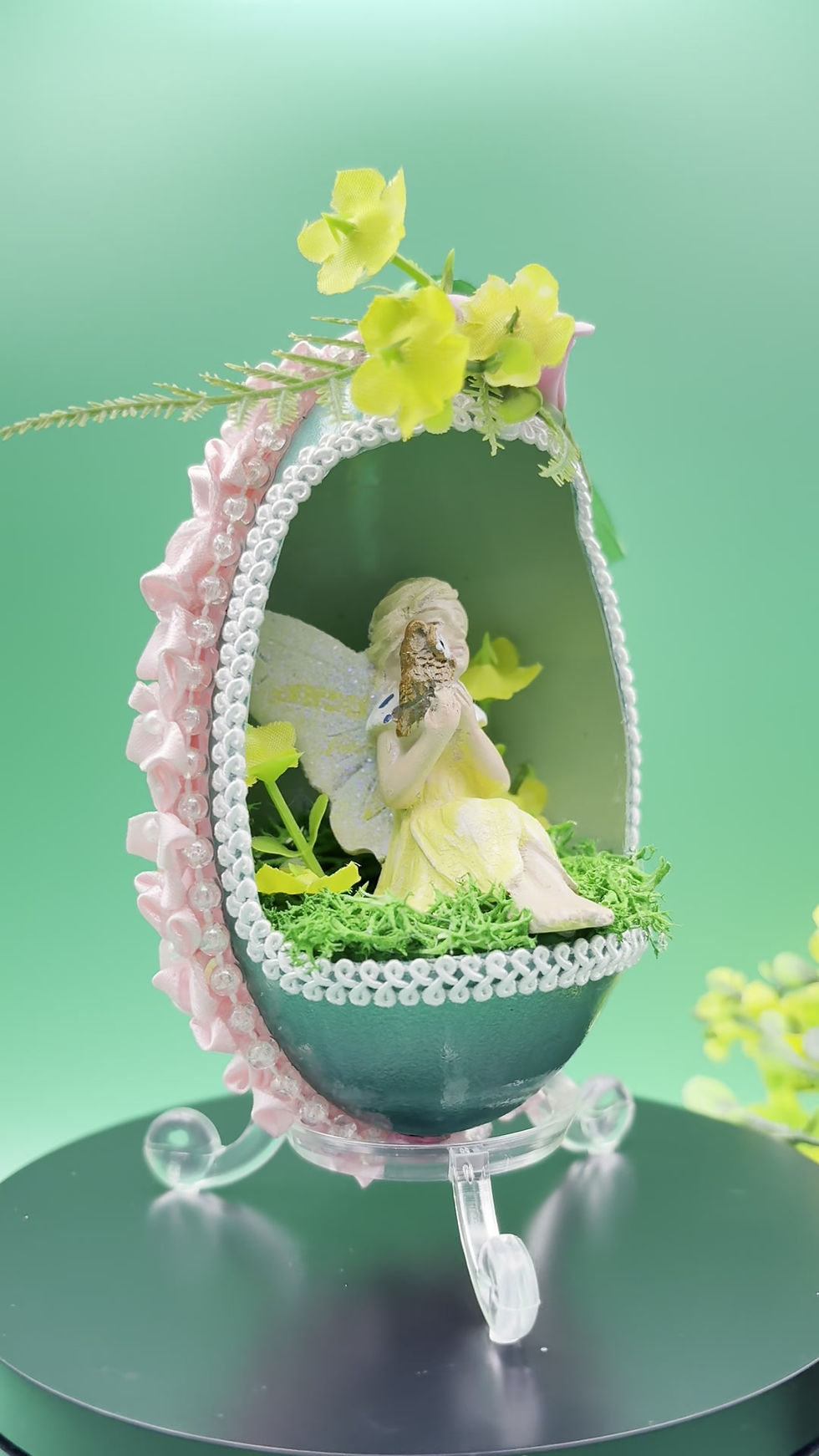 Thumbnail: Fairy with flowers real goose egg hanging ornament