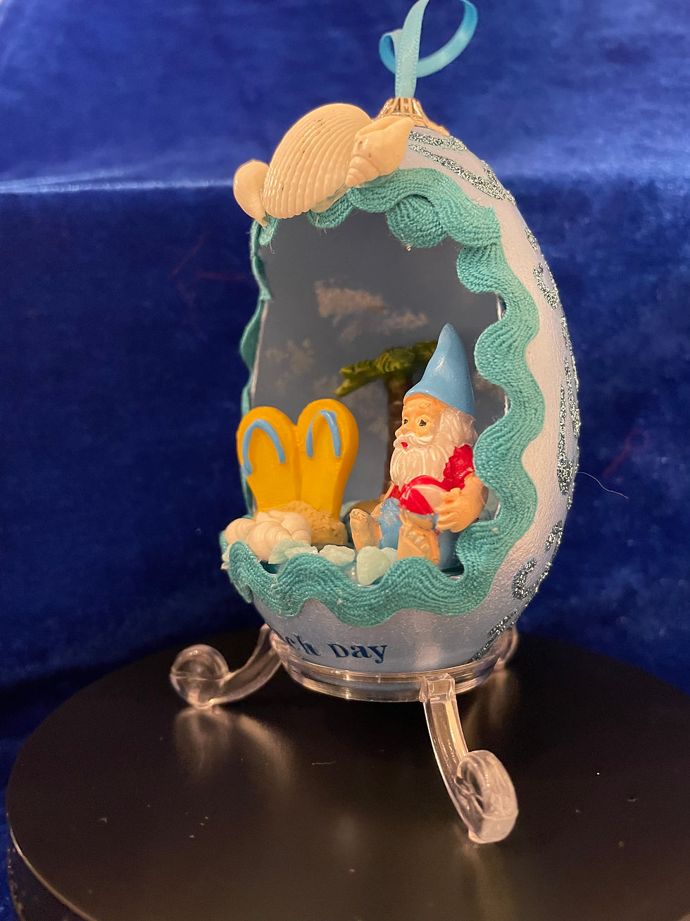Thumbnail: Beach themed hanging ornament made from real goose egg