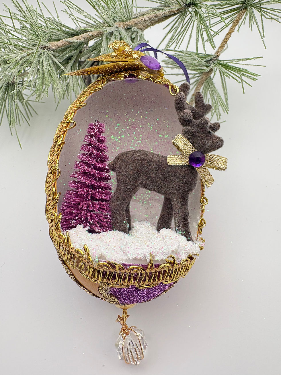 Thumbnail: Reindeer With Tree Goose Egg Christmas Tree Ornament