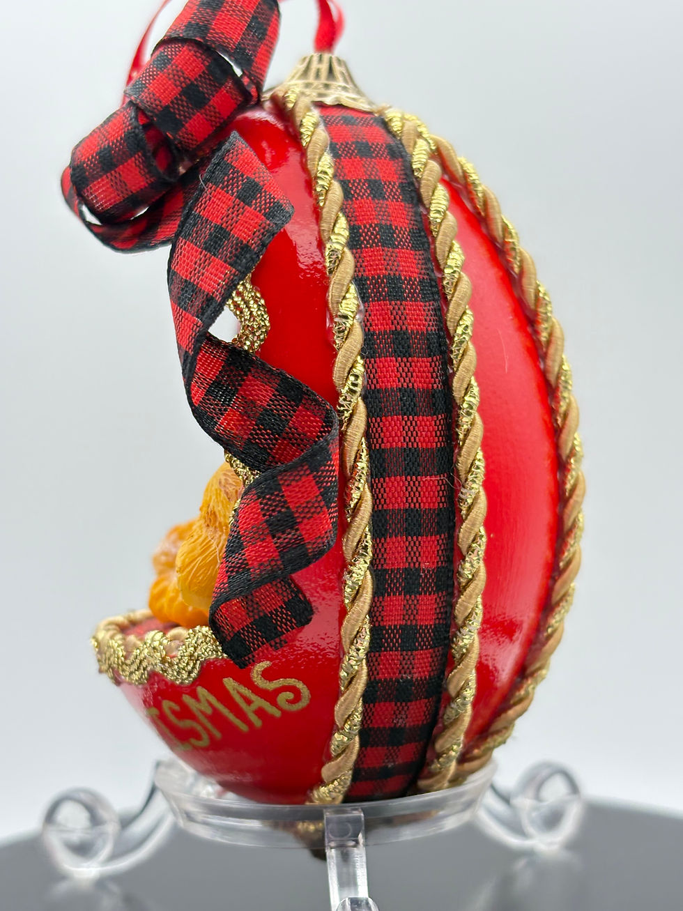 Thumbnail: Cute kitten Christmas tree ornament, hand crafted goose egg ornament with cat