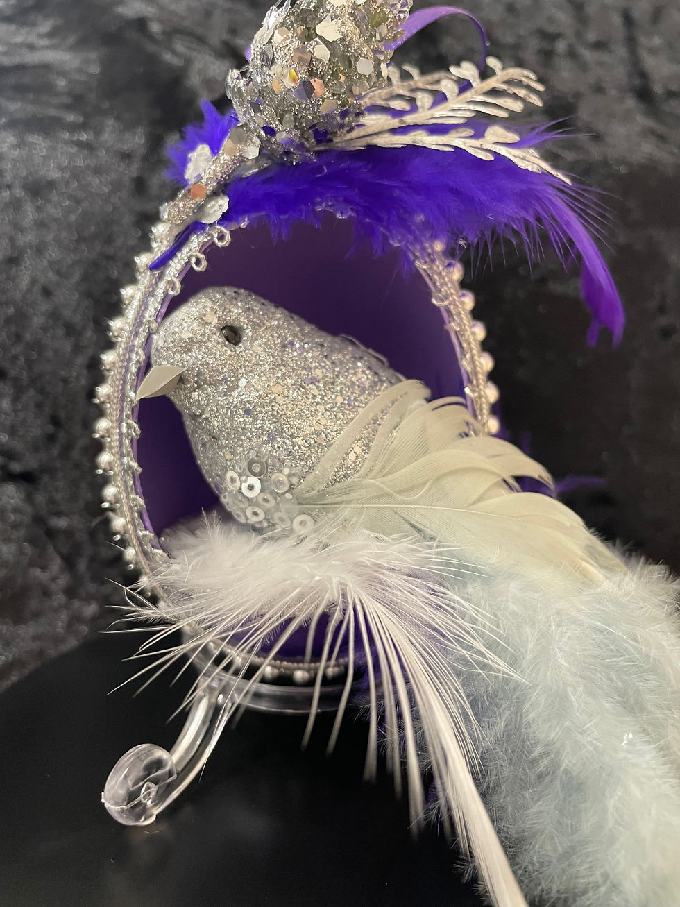 Thumbnail: Silver sparkling bird Christmas tree ornament
