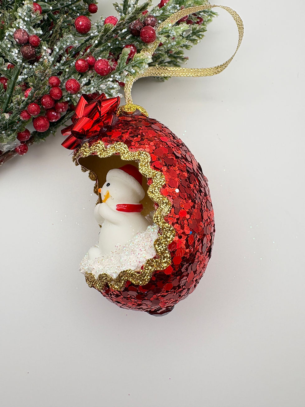 Thumbnail: Cute snowman chicken egg Christmas tree ornament