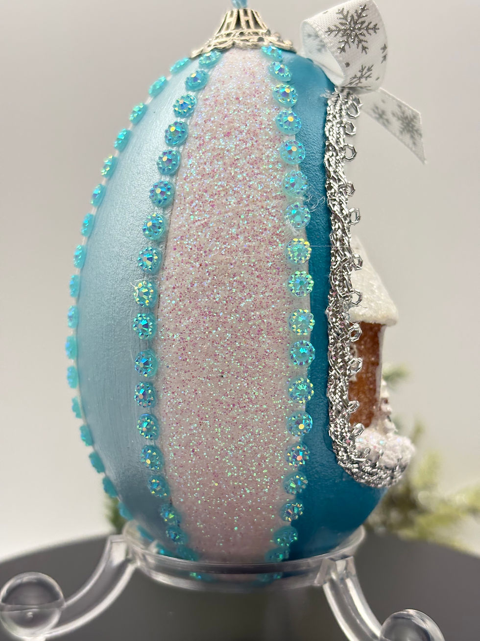 Thumbnail: Snow Cottage Goose Egg Christmas Tree Ornament