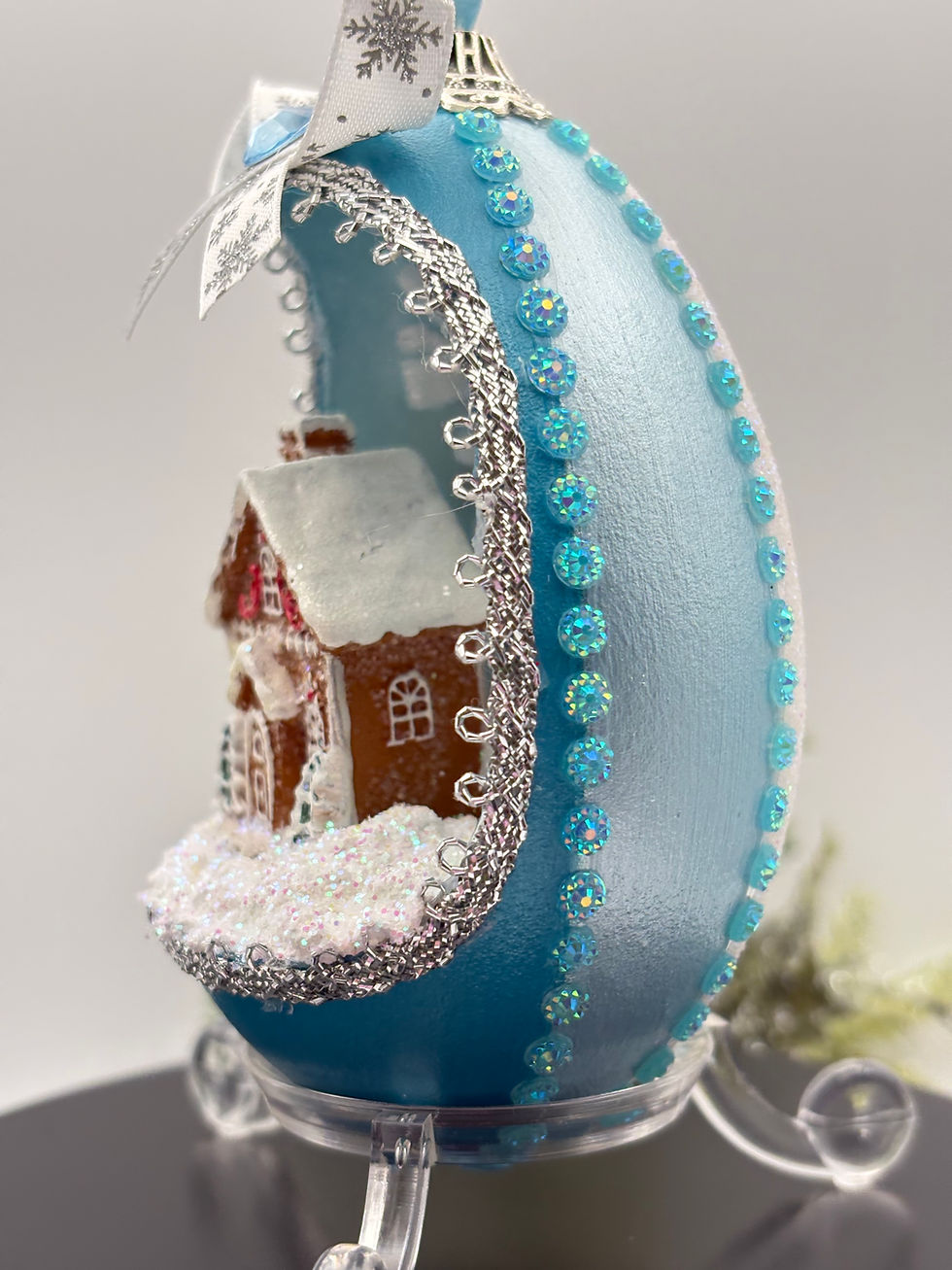 Thumbnail: Snow Cottage Goose Egg Christmas Tree Ornament