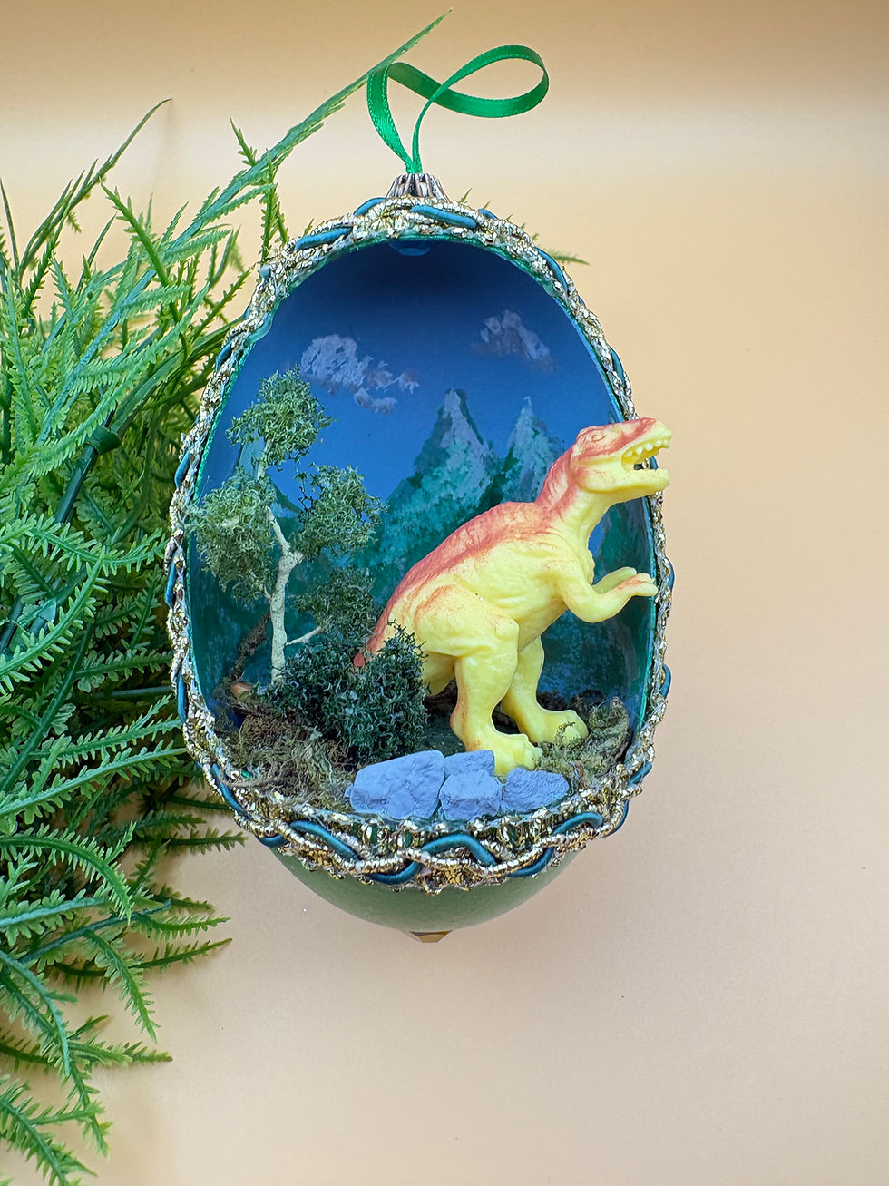 Dinosaur hanging ornament made from real goose egg