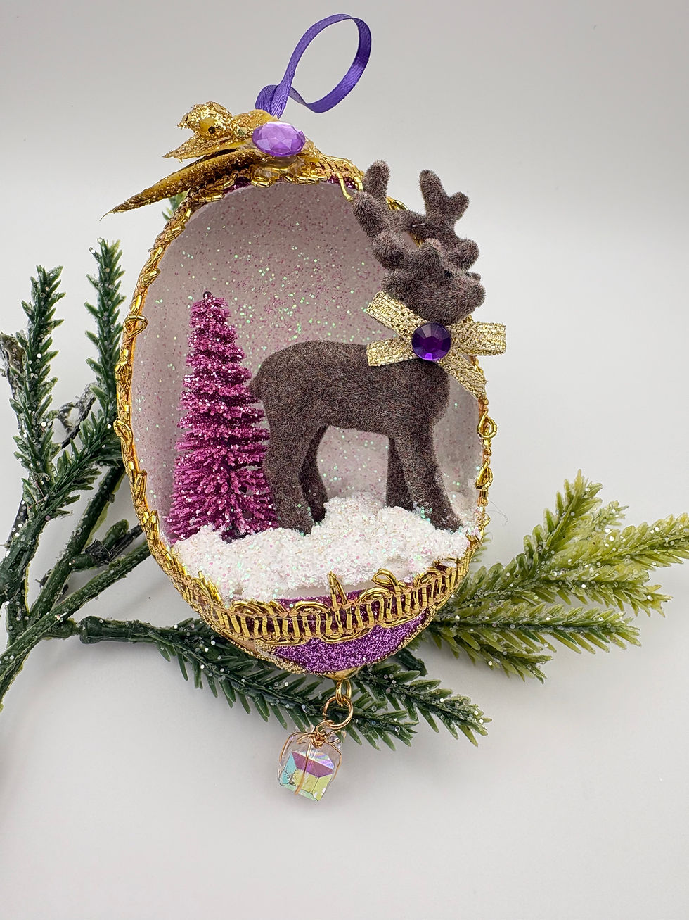 Thumbnail: Reindeer With Tree Goose Egg Christmas Tree Ornament