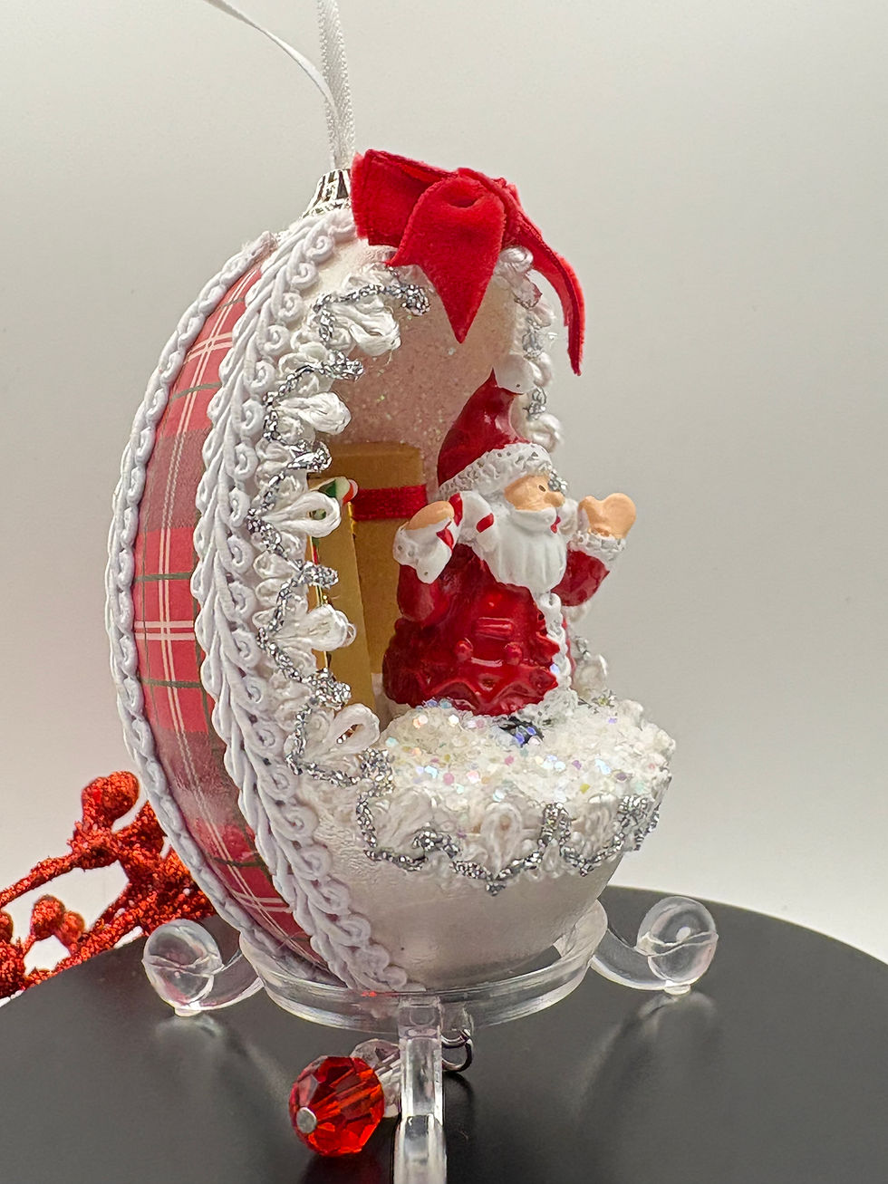 Thumbnail: Santa with Present Christmas Tree handmade ornament real goose egg