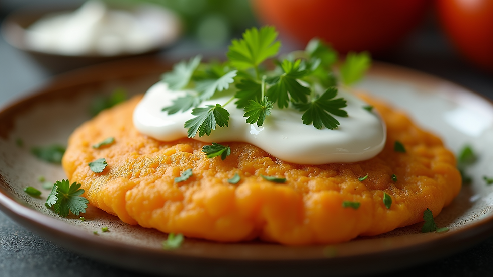 Eye-level view of Dahi Batata Puri garnished with yogurt and coriander