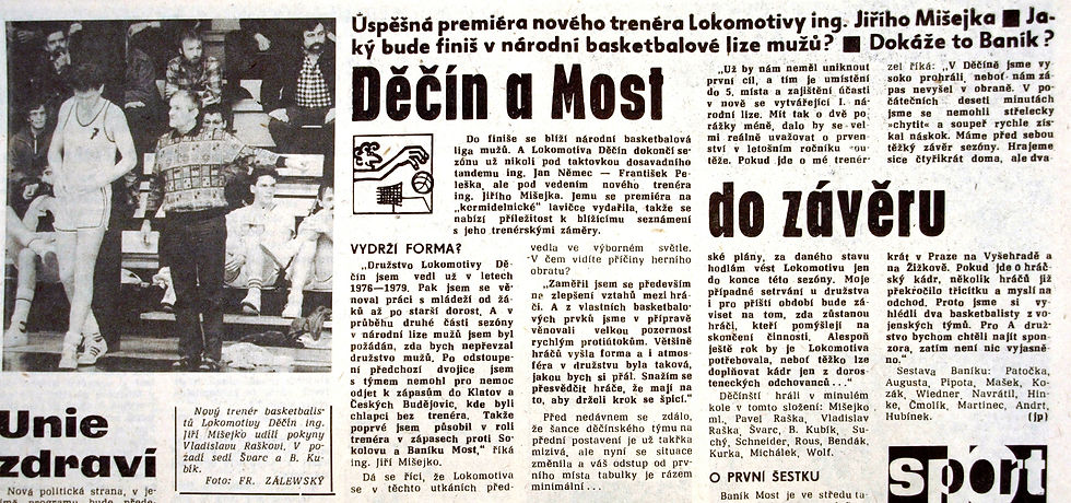 Rozhovor s trenérem Jiřím Mišejkem v denním tisku po převzetí Áčka v únoru 1990.