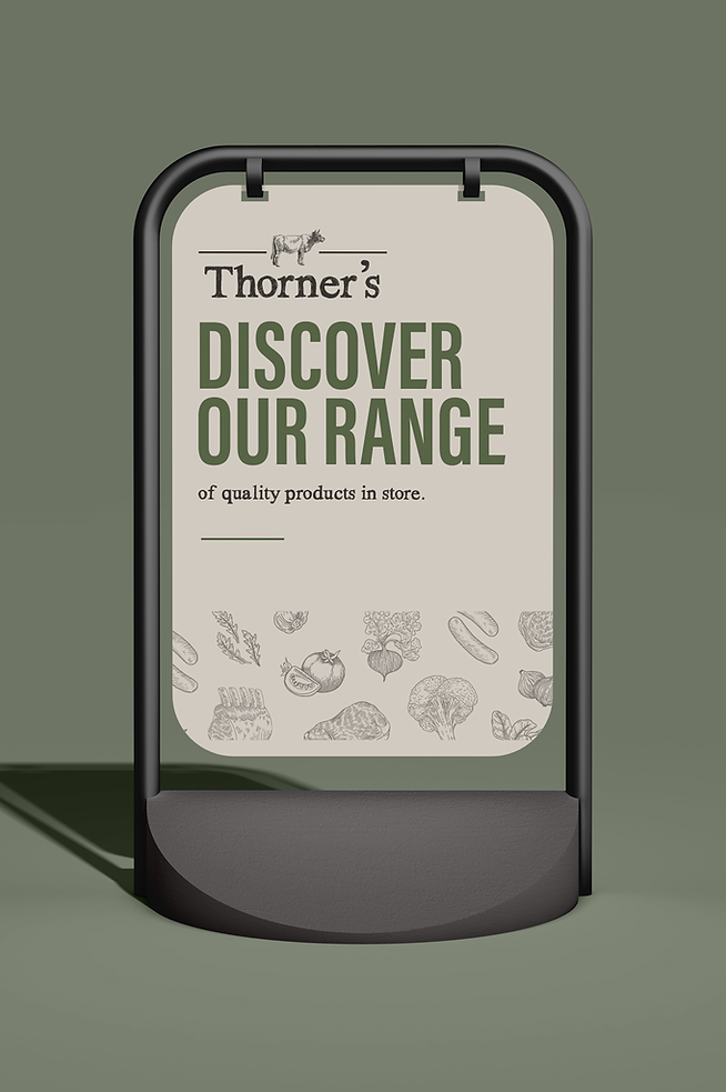 Thorners Farm Shop Butchery Restaurant Pylle Point of Sale Pavement Sign Branding Mock up