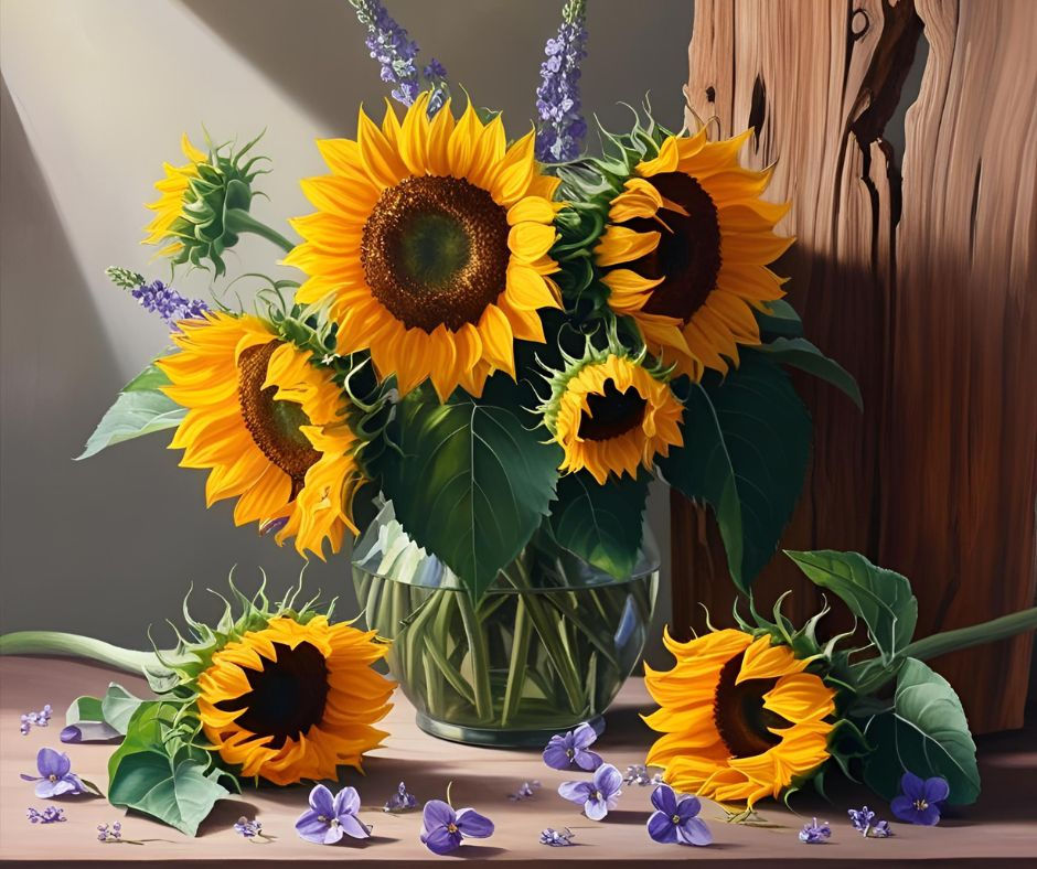 Sunflowers and violets