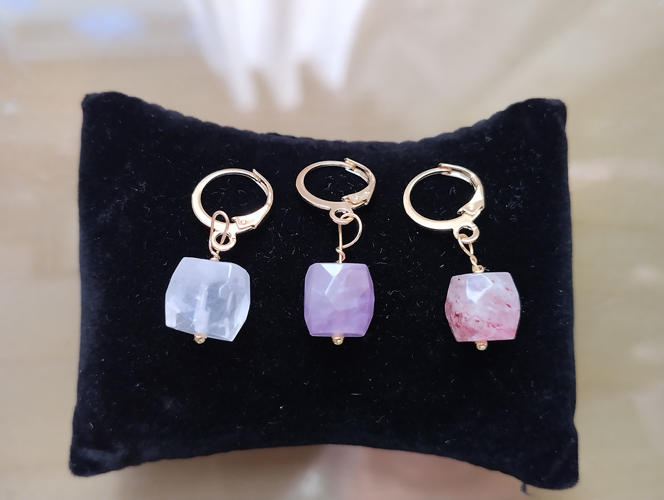 Natural Stone Faceted Cube Earrings