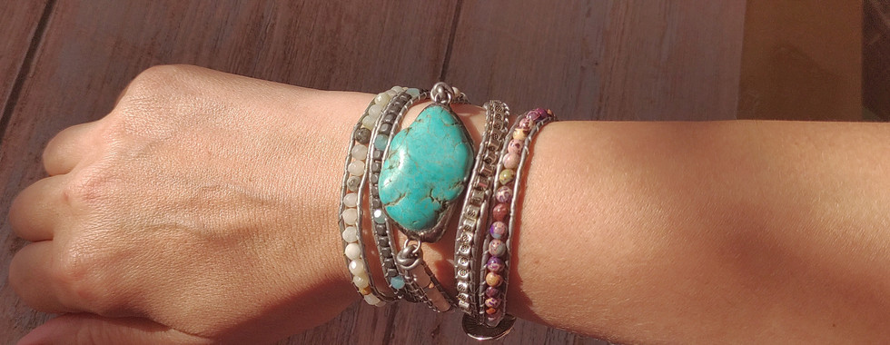 Layered Leather and Stone Wrap Bracelet