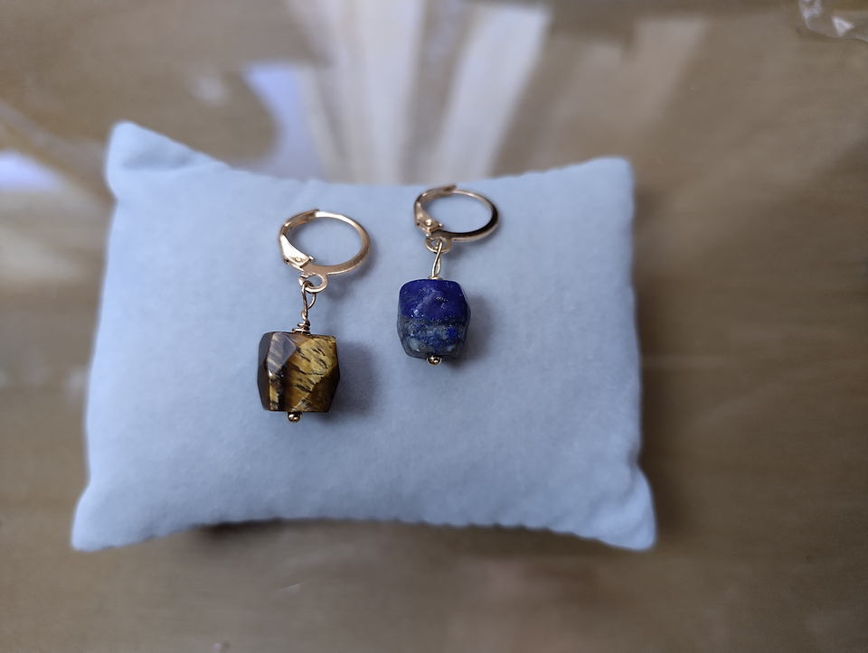 Natural Stone Faceted Cube Earrings