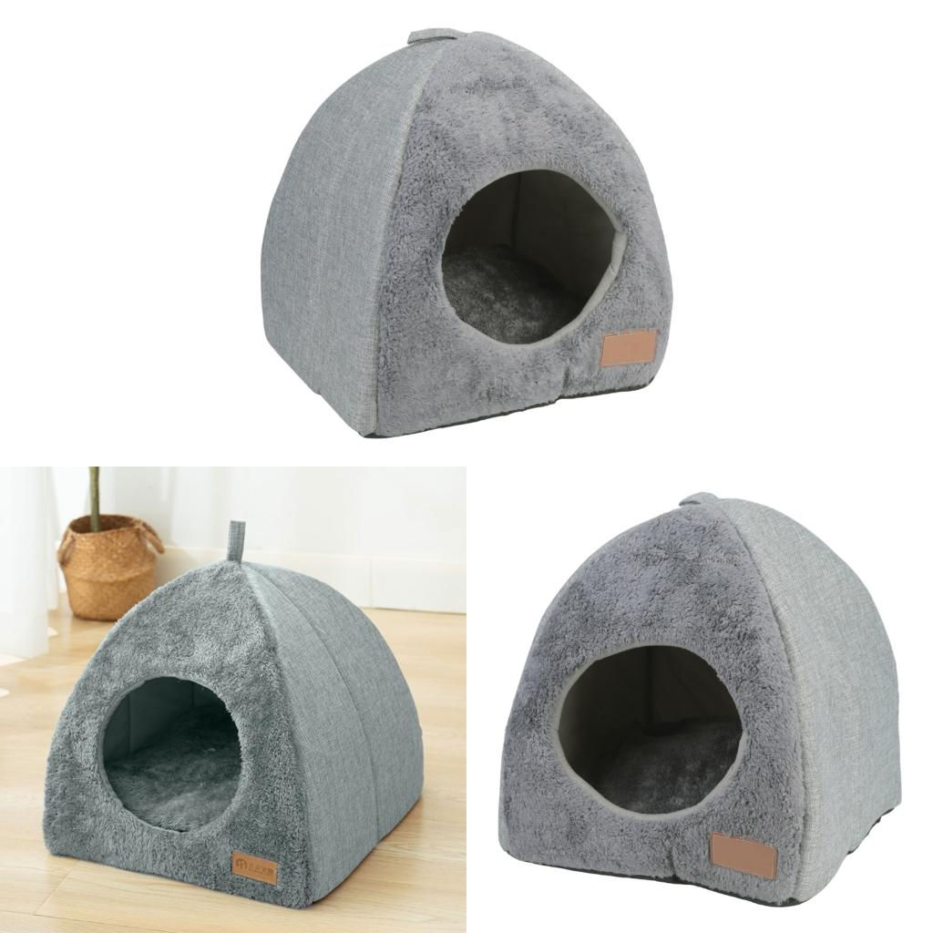 Pet Warm Bed House Soft Indoor Semi-closed Cave Tent for Cat Kitten Puppy Small