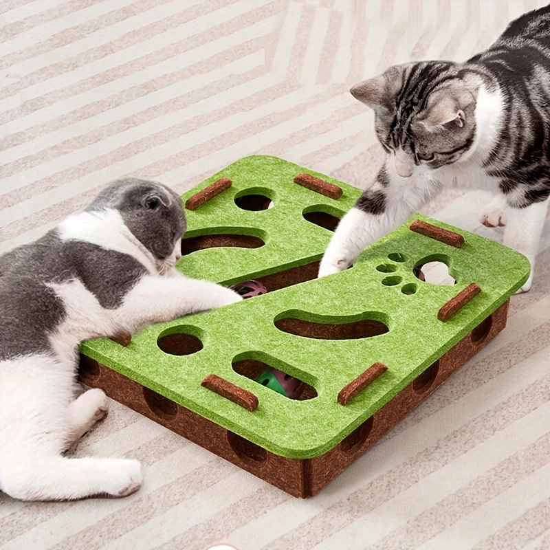 Thumbnail: Interactive Cat Puzzle Toy Felt Toy Box with Maze Tunnel Bell Ball Indoor Entert