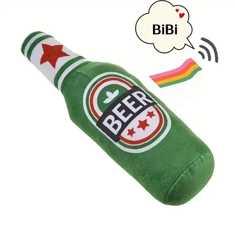 Thumbnail: 1Pc Realistic Beer Bottle Shape, Squeaking Dog Toy. Interactive Play, Bite Resis