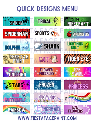 Face Painting Menu for Speed Face Painting