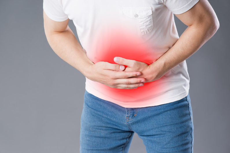 A man with abdominal pain from ulcerative colitis