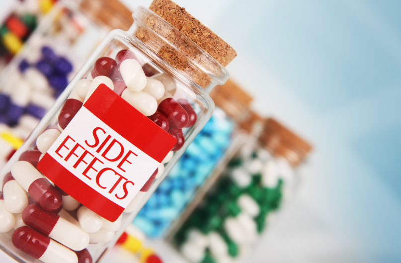 pill bottles with the word side effects on the label