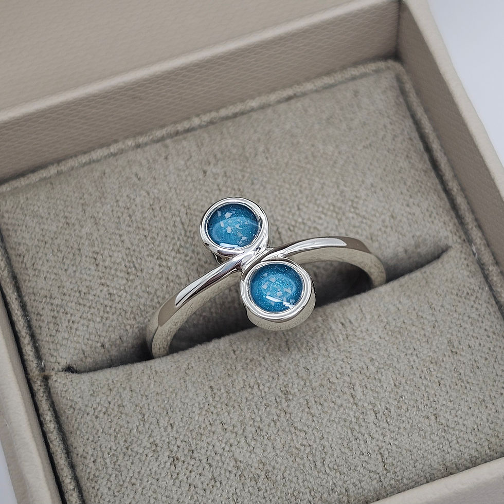 Silver memorial ring for two sets of hair or cremation ashes UK