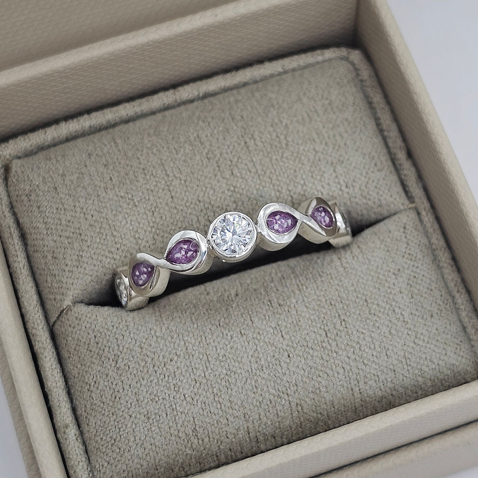 Infinity eternity silver memorial ring for cremation ashes and hair UK