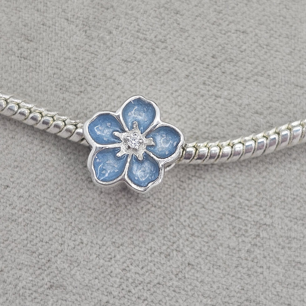 Silver forget me not ashes memorial bracelet charm by Healing Hearts Memorial Jewellery