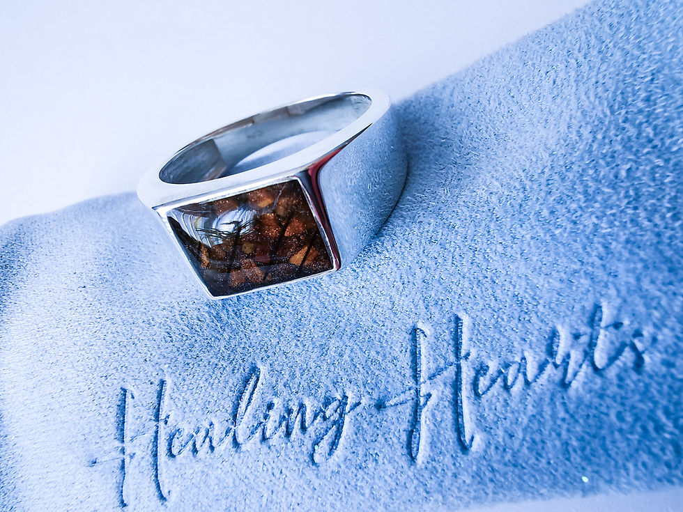 Thumbnail: Rectangle ring in sterling silver, suitable for cremation ashes, hair or for use as a memorial keepsake.