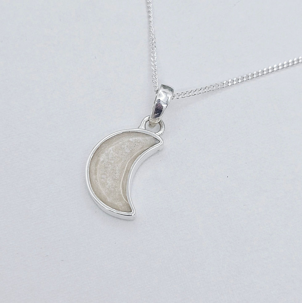 Thumbnail: Moon memorial pendant in sterling silver, for cremation ashes and hair