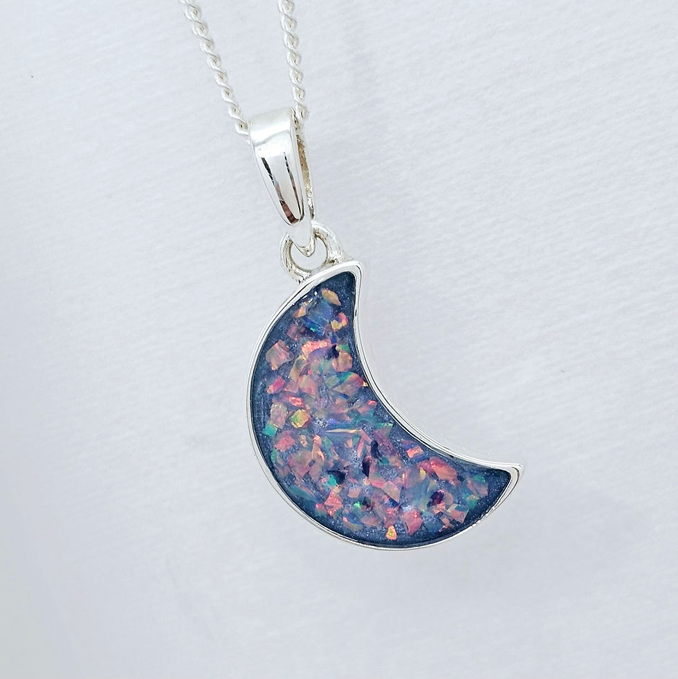 Thumbnail: Moon memorial pendant in sterling silver, for cremation ashes and hair