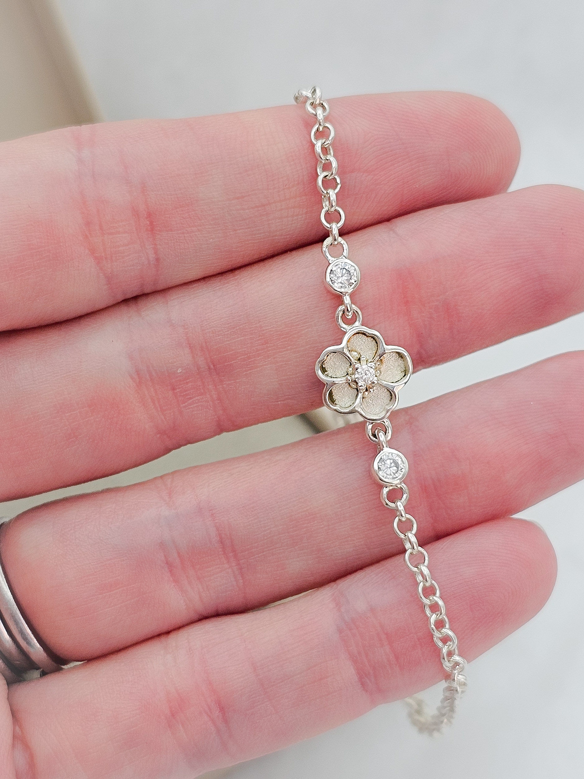 Forget Me Not Dainty Adjustable Silver Memorial Bracelet