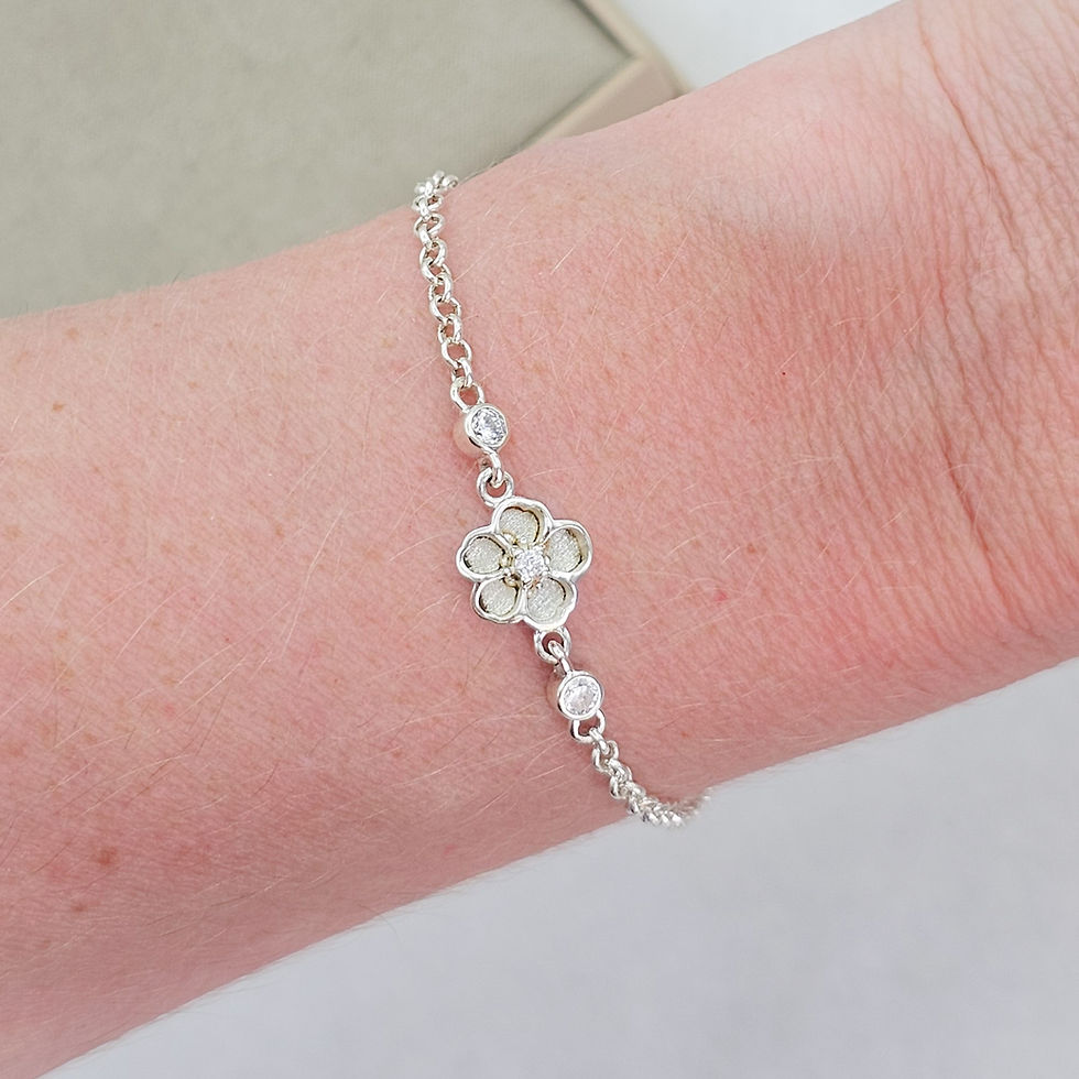 Thumbnail: Forget Me Not Dainty Adjustable Silver Memorial Bracelet