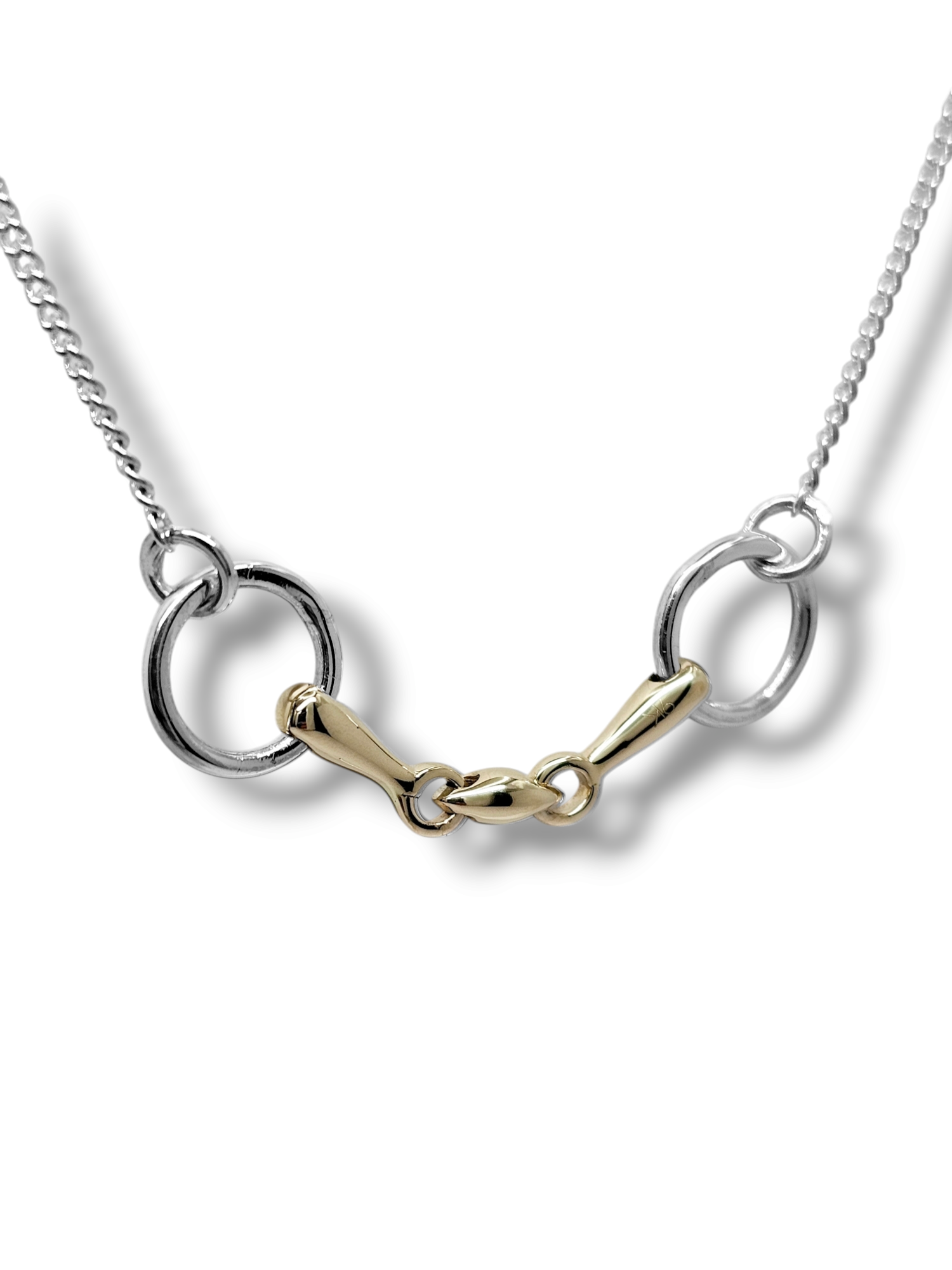 'Loose Ring Jointed Snaffle' Horse Bit 9ct Gold & 925 Pendant Adjustable Chain