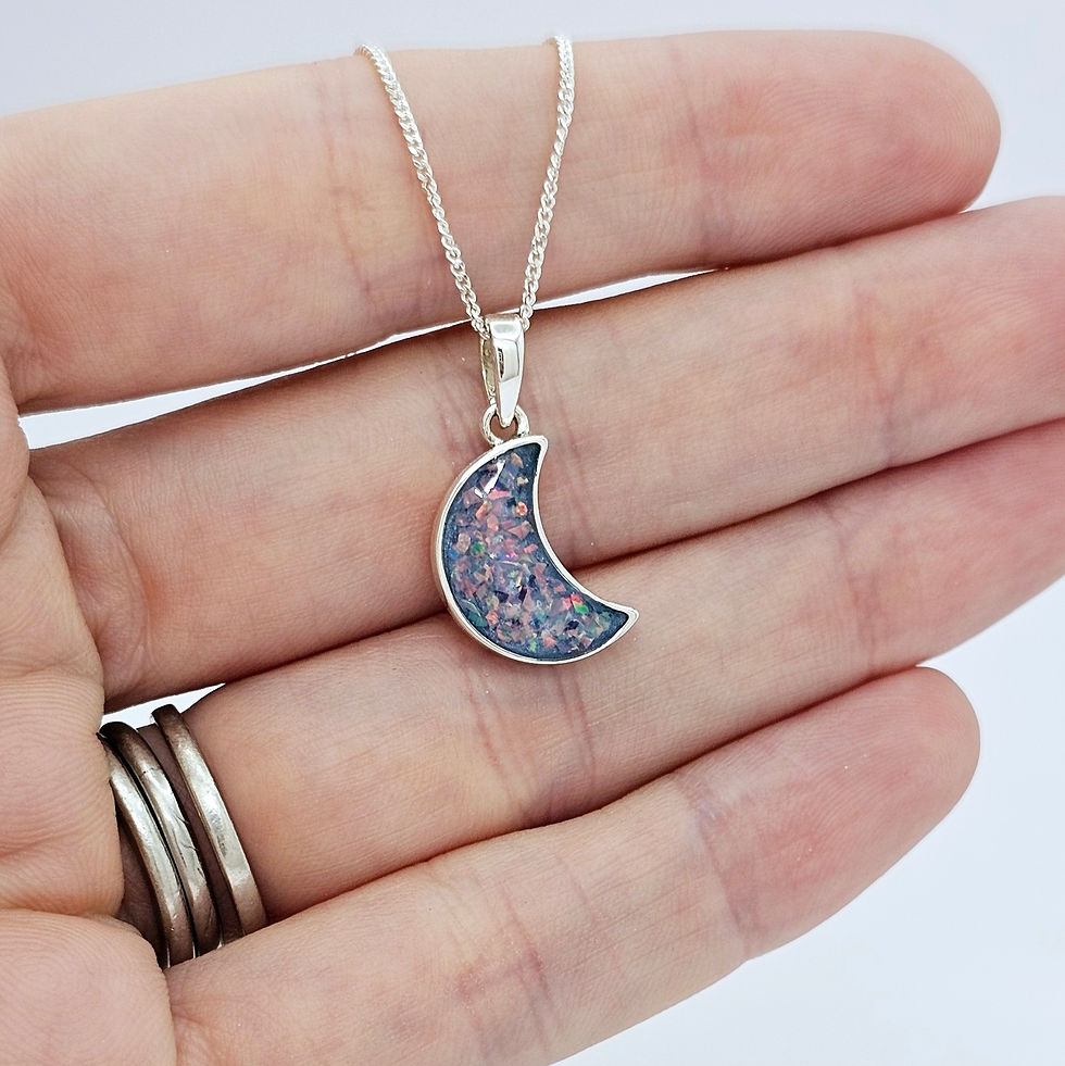Thumbnail: Moon memorial pendant in sterling silver, for cremation ashes and hair