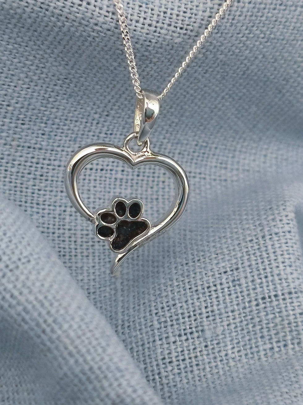 Thumbnail: Paw print memorial jewellery heart pendant for cremation ashes or hair UK
