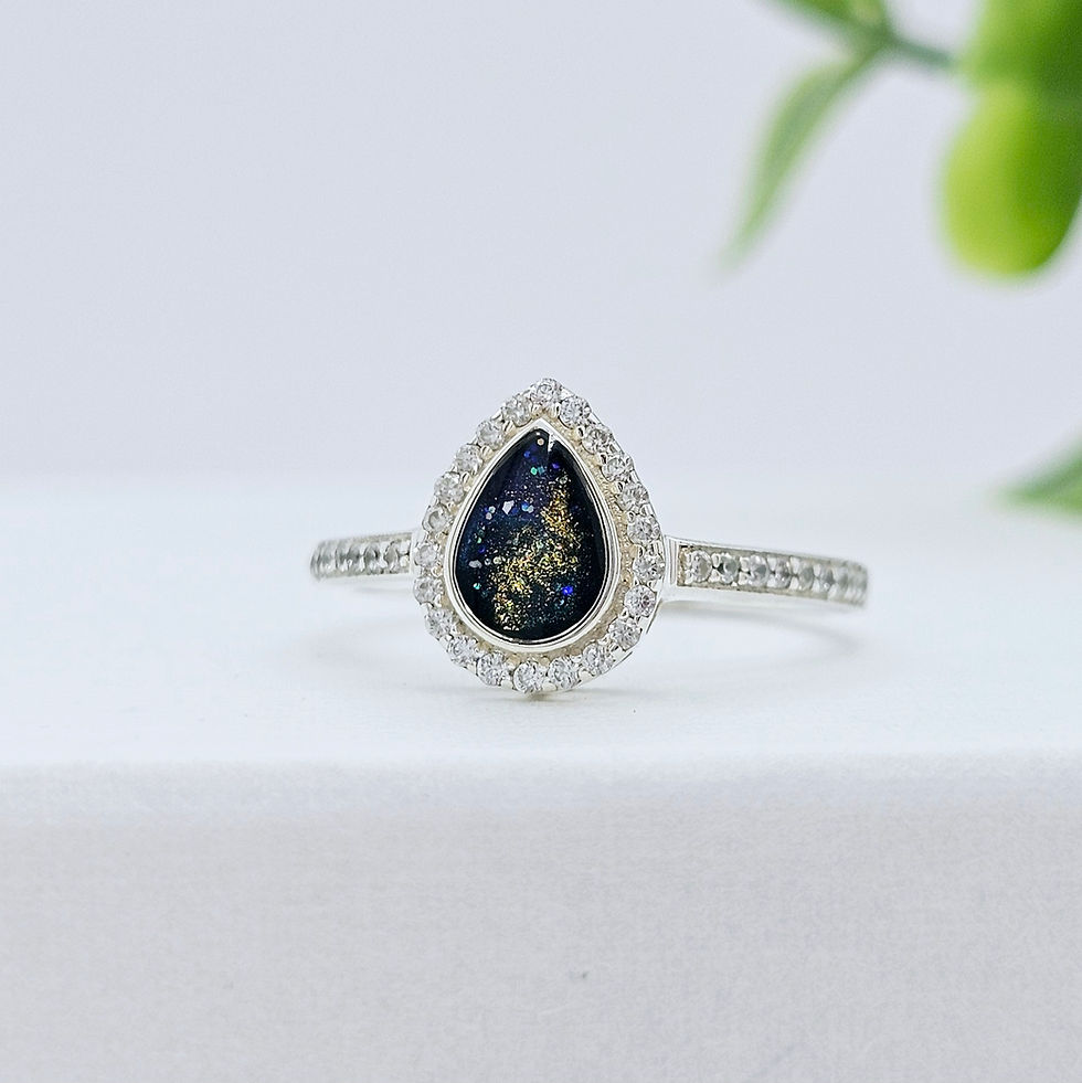 Thumbnail: Stunning silver crystal teardrop ashes memorial ring