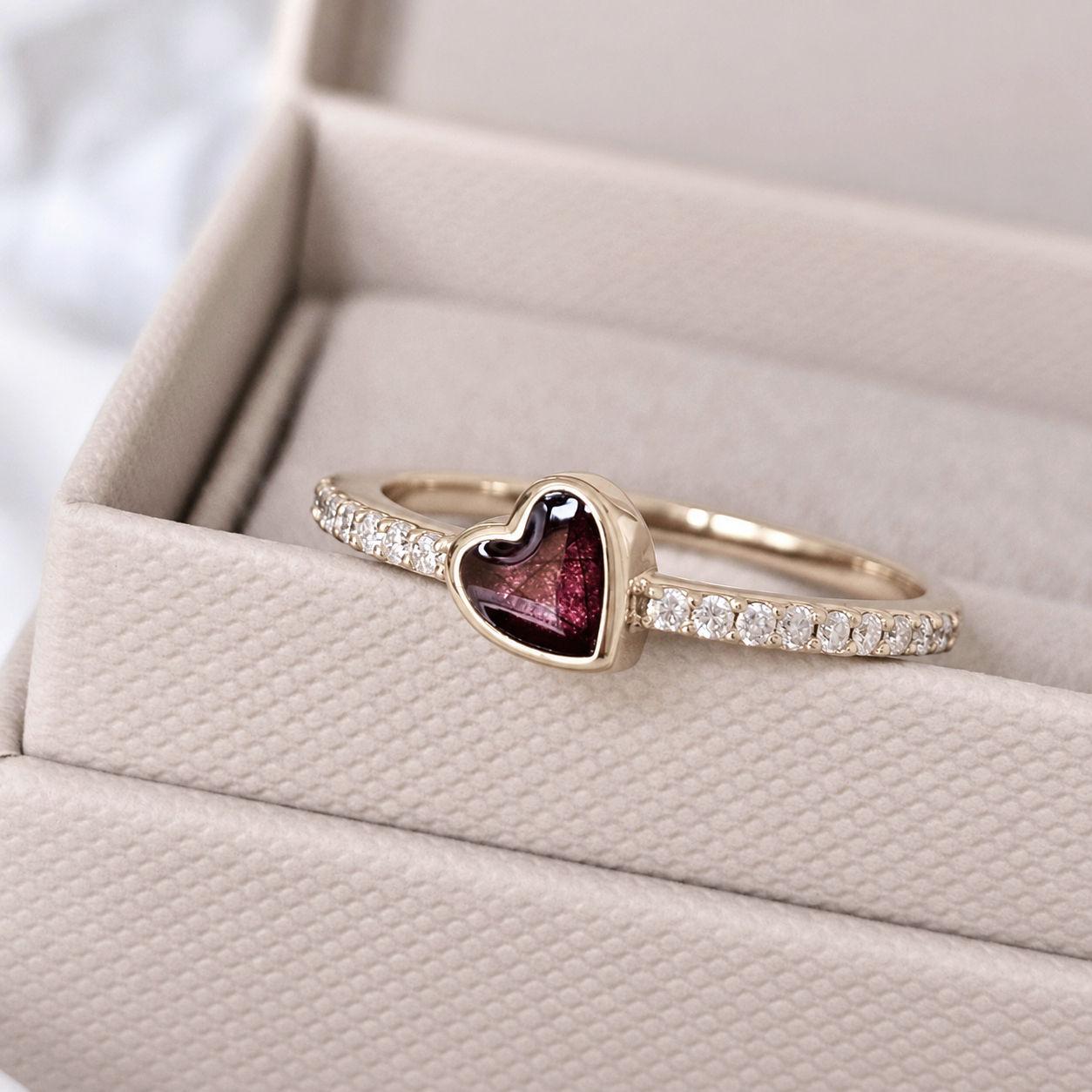 Gold Dainty Crystal Heart Memorial Ring