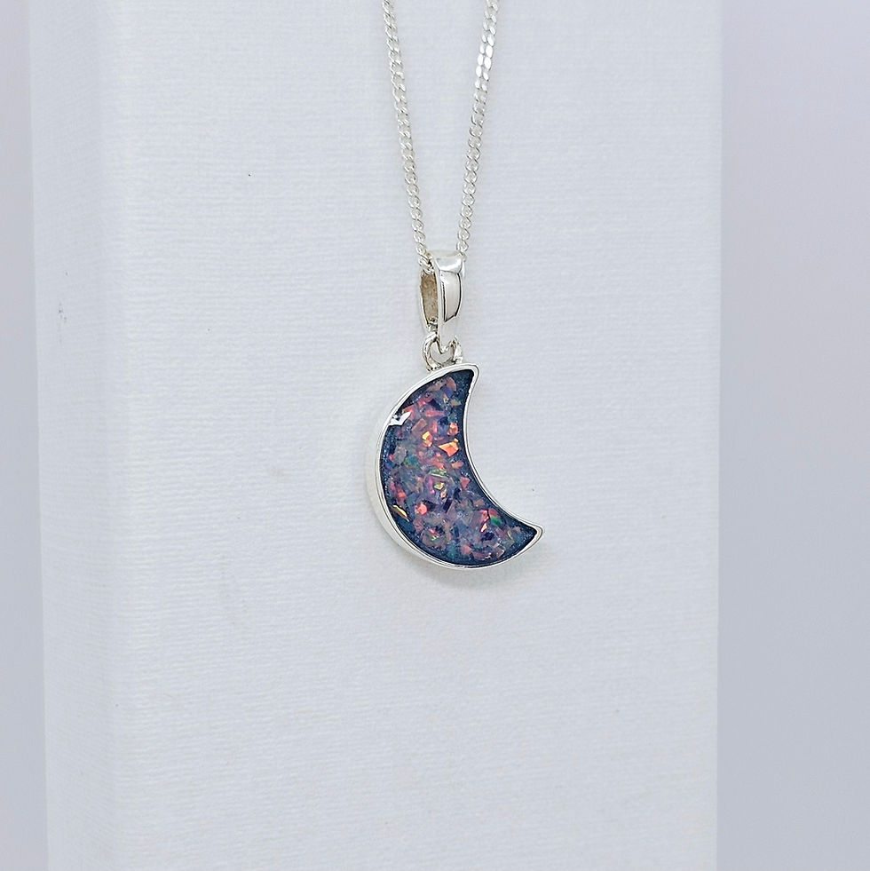 Thumbnail: Moon memorial pendant in sterling silver, for cremation ashes and hair