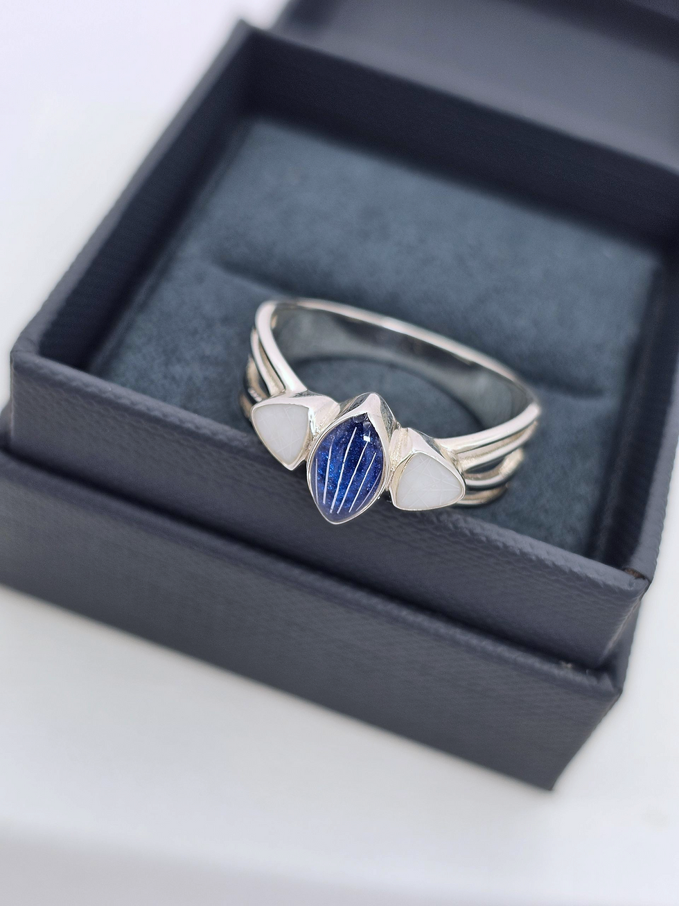 Thumbnail: 'Triple Crown' Sterling Silver Marquise Horse Hair Keepsake Ring