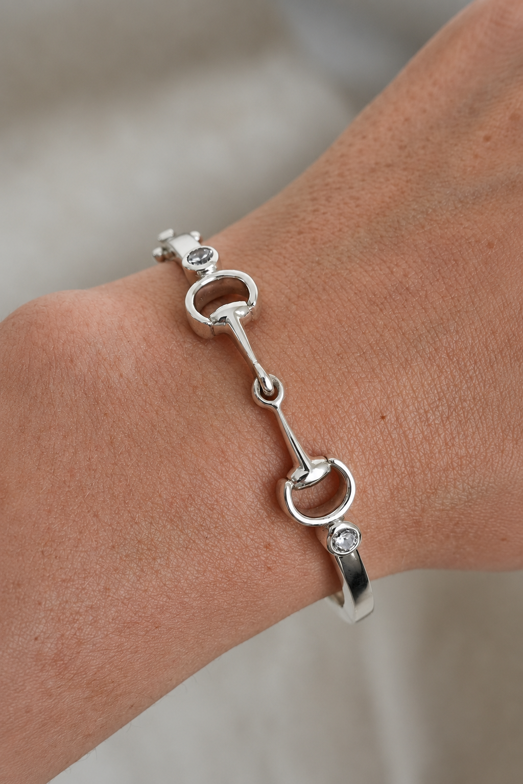 'Duo Gem Snaffle' Sterling Silver Heavyweight Hallmarked Horse Bit Bangle