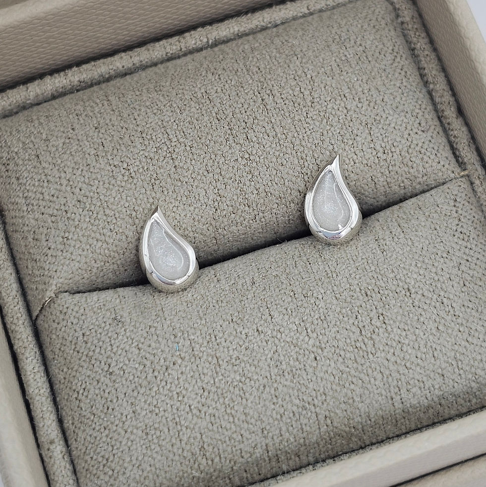 Thumbnail: Tiny silver teardrop memorial earrings for cremation ashes and hair