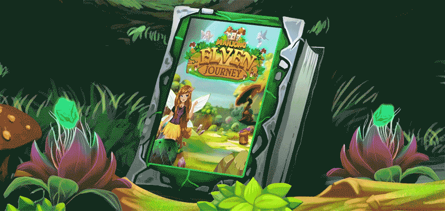 Elven Journey Mahjong is a mahjong game that takes place in a forest with trees and floating orbs floating around the tablet. The mahjong tiles are made to look like they're made of wood with symbols carved into them. The floating orbs are a light green color and seem to give off a gentle glow.