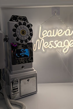 Deluxe Video Guest Book Booth with neon Leave Us a Message sign