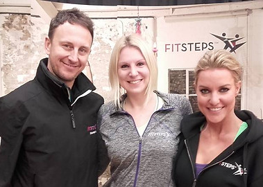 Ian Waite and Natalie Lowe, creators of dance fitness class Fitsteps, standing with Michelle Bosley, fitness instructor and owner of Fit2thebeat.