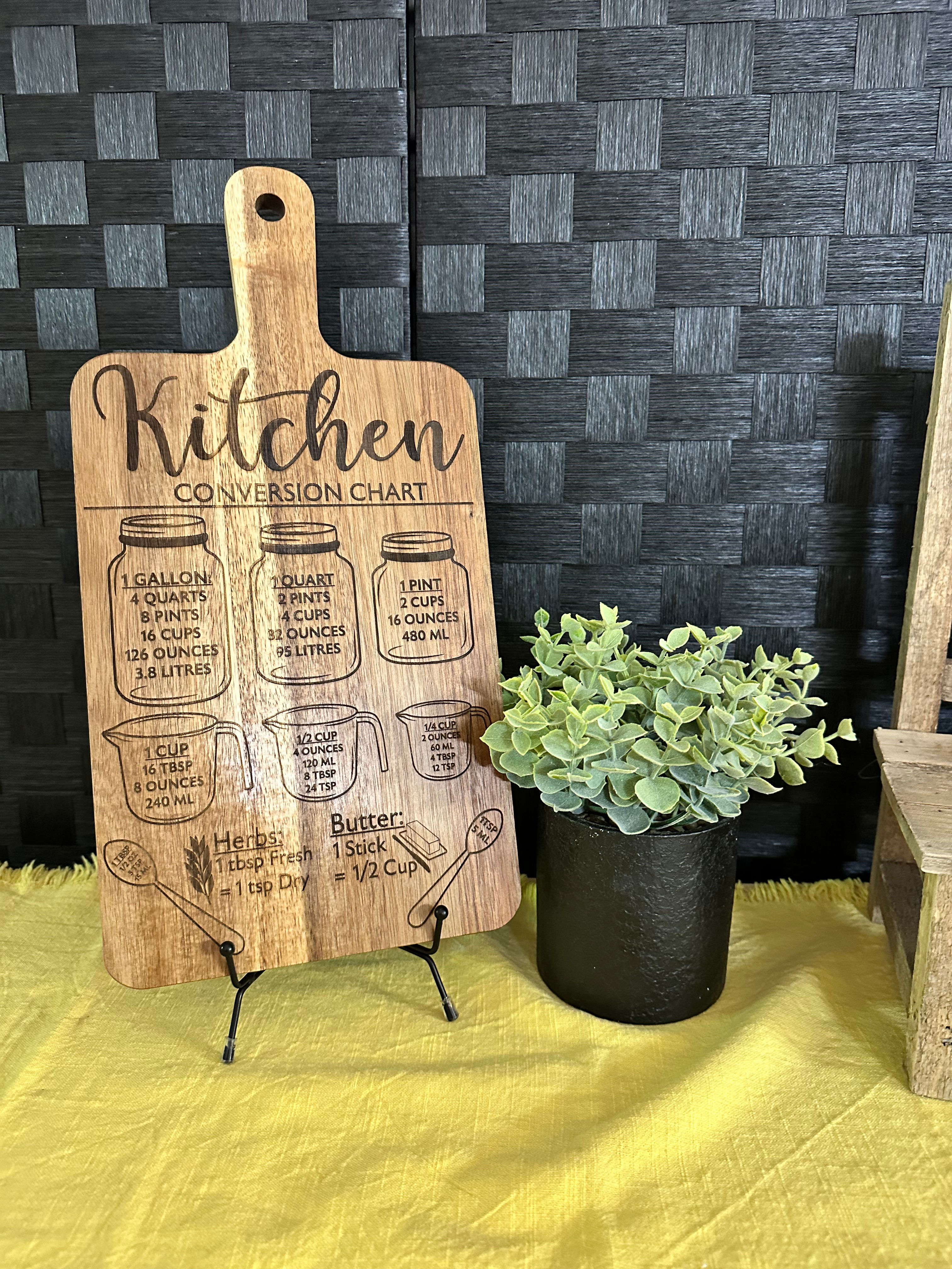 Kitchen Conversion Chart Cutting Board