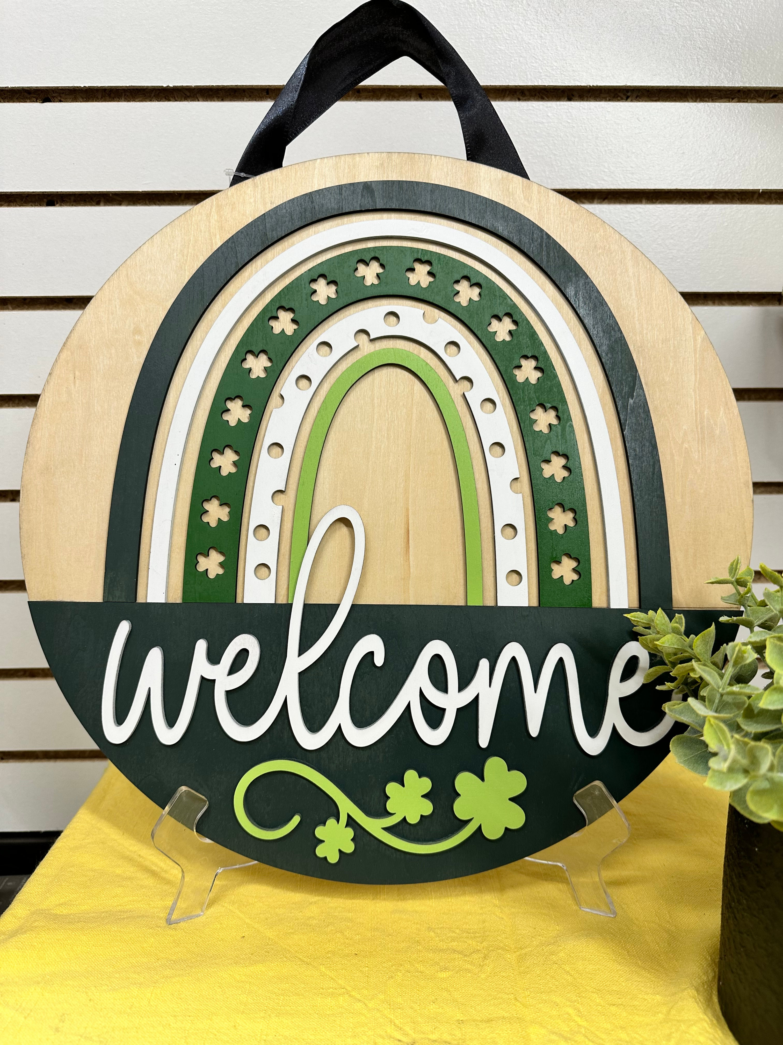 Welcome Shamrock Rainbow Sign