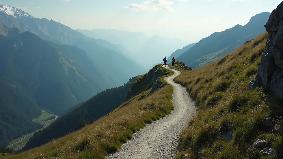 High angle view of a winding mountain trail symbolizing overcoming obstacles