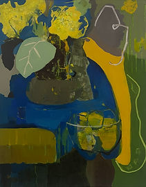 Zang Zong-Son, Cobalt Blue Table 1, 2026, Acrylic, crayon, ink on canvas, 100 x 80 cm.jpeg