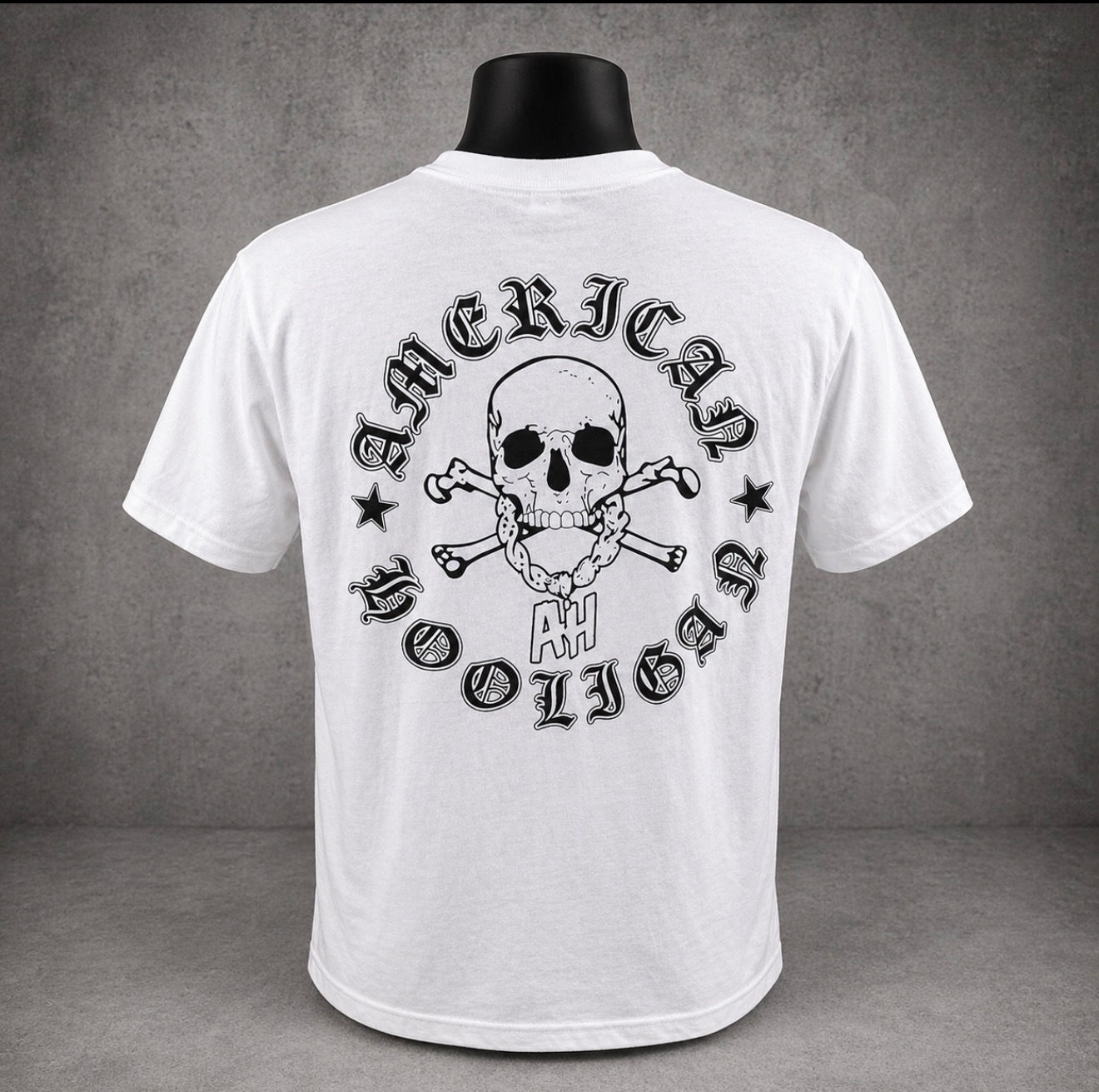 Skull on the back of a white shirt