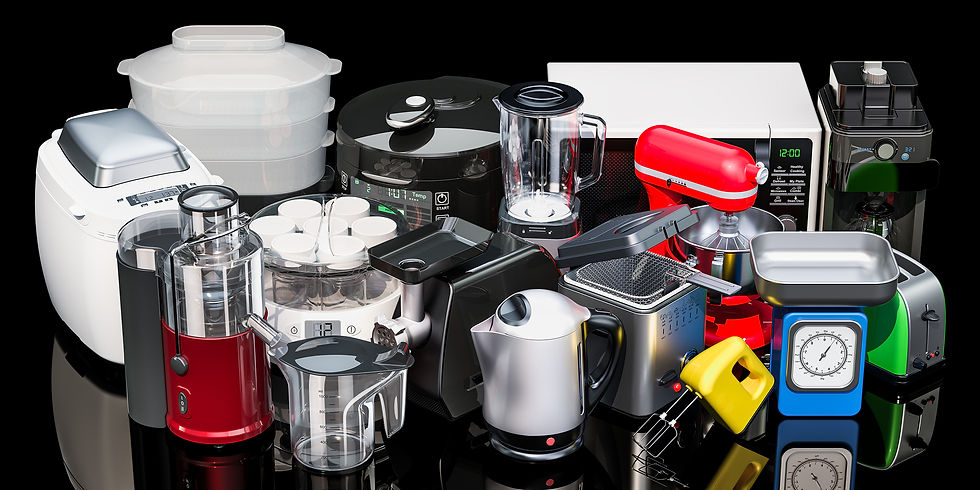 A collection of kitchen appliances that use a lot of electricity